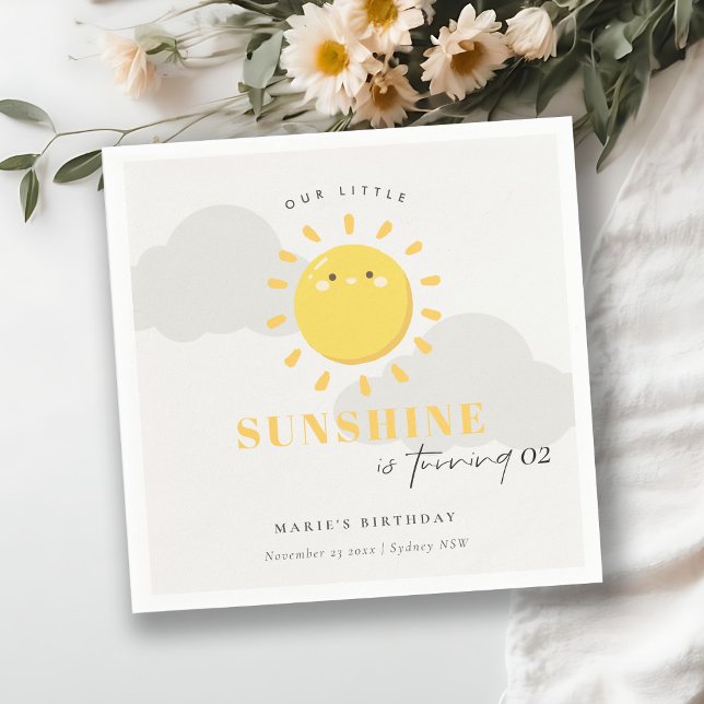 Cute Our Little Sunshine Yellow Any Age Birthday Napkins (Creator Uploaded)