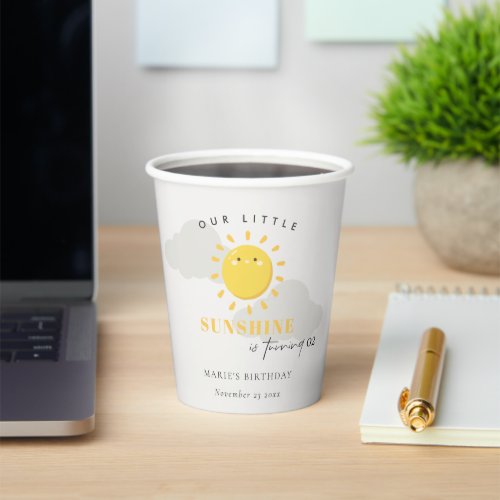 Cute Our Little Sunshine Yellow Any Age Birthday Paper Cups