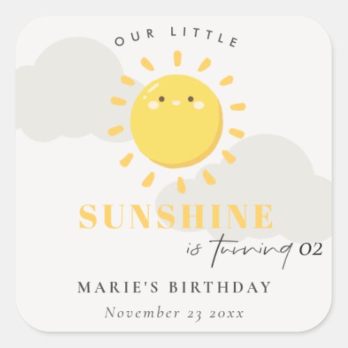 Cute Our Little Sunshine Yellow Any Age Birthday Square Sticker