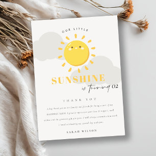 Cute Our Little Sunshine Yellow Any Age Birthday Thank You Card