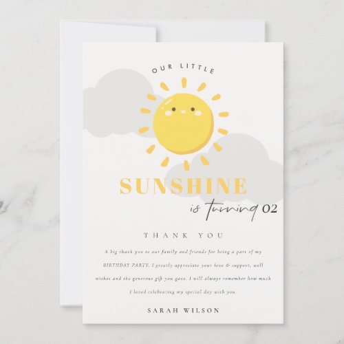 Cute Our Little Sunshine Yellow Any Age Birthday Thank You Card