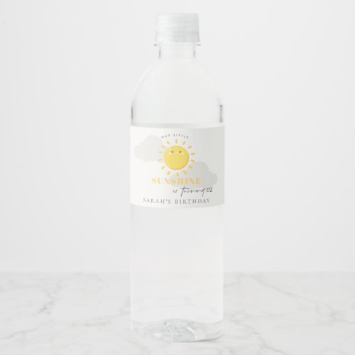 Cute Our Little Sunshine Yellow Any Age Birthday Water Bottle Label