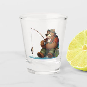 Cute, outdoorsman bear fishing shot glass