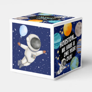 Cute Outer Space 1st Birthday Thank You Favor Boxes