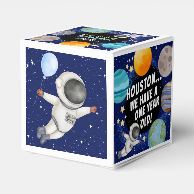 Cute Outer Space 1st Birthday Thank You  Favor Boxes (Back Side)