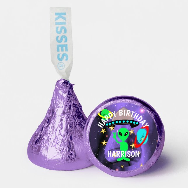 Cute outer Space Alien Themed Birthday Party Hershey®'s Kisses® (Front)
