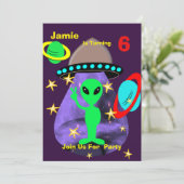 Cute outer Space Alien Themed Birthday Party Invitation (Standing Front)