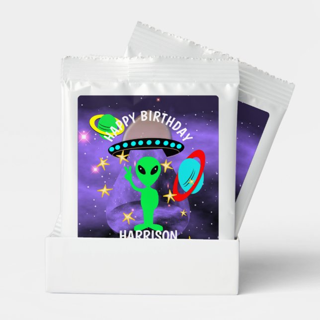 Cute outer Space Alien Themed Birthday Party Lemonade Drink Mix (Pair)
