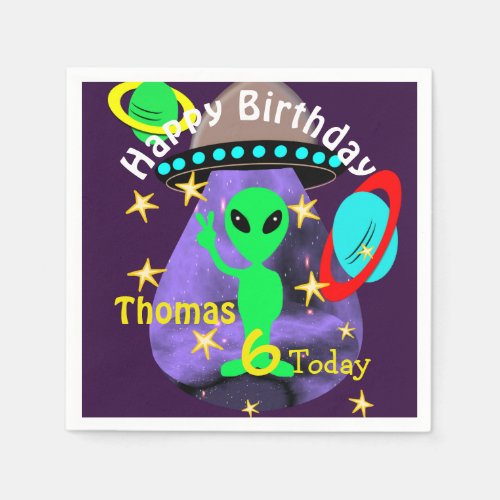 Cute outer Space Alien Themed Birthday Party Paper Napkins