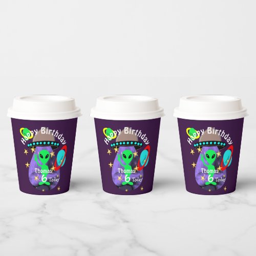 Cute outer Space Alien Themed Birthday Party Paper Paper Cups