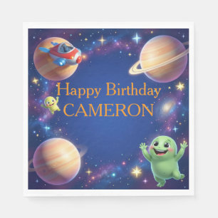 Cute Outer Space Aliens Birthday Party Napkins