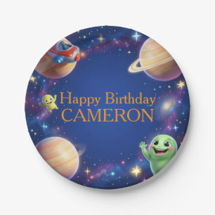 Cute Outer Space Aliens Birthday Party Paper Plates