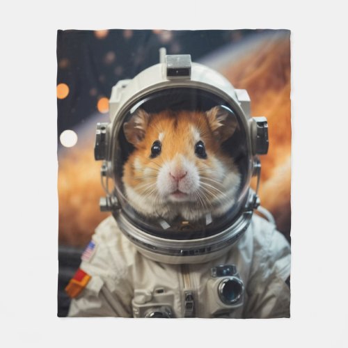 Cute Outer Space Astronaut Hamster  Fleece Blanket