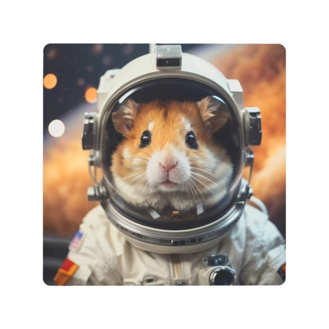 Cute Outer Space Astronaut Hamster  Metal Print (Front)