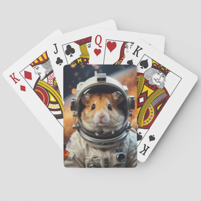 Cute Outer Space Astronaut Hamster  Poker Cards (Back)