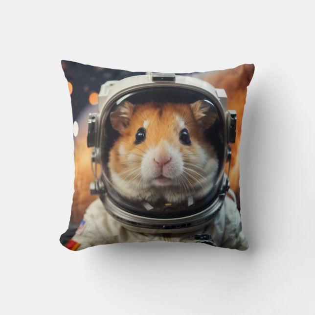 Cute Outer Space Astronaut Hamster  Throw Pillow (Front)