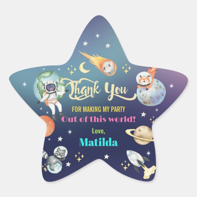 Cute Outer Space Astronaut Planets Girl Birthday  Star Sticker (Front)