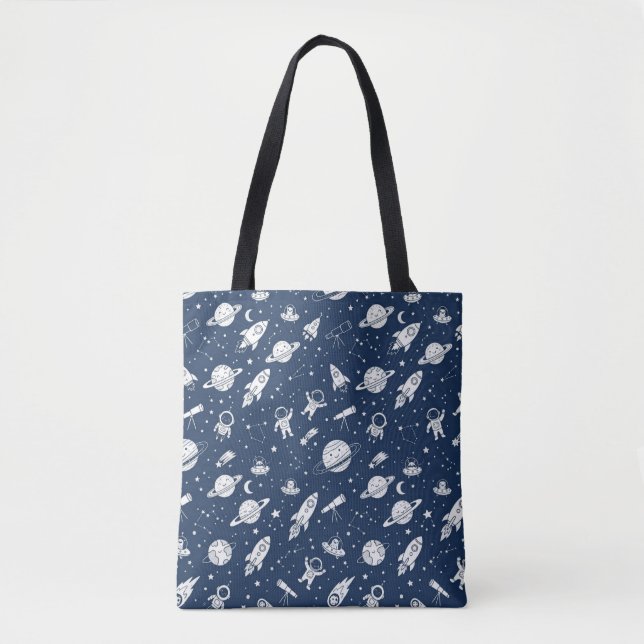 Cute Outer Space Astronaut Planets Pattern Tote Ba Bag (Front)