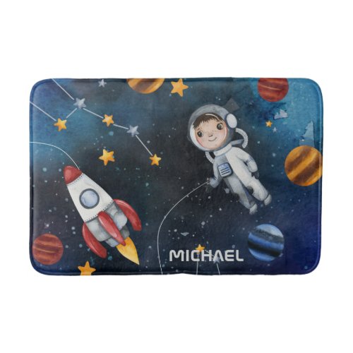 Cute Outer Space Astronaut Shuttle Personalized Bath Mat