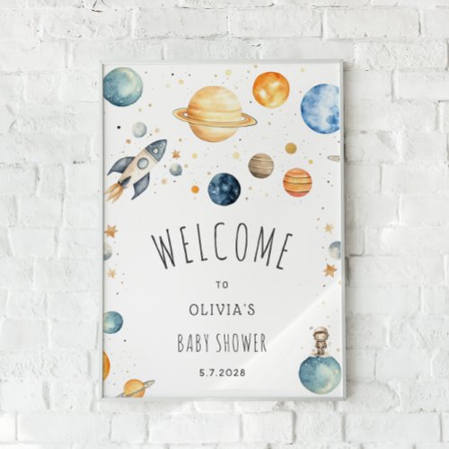 Cute Outer Space Baby Shower Welcome Poster