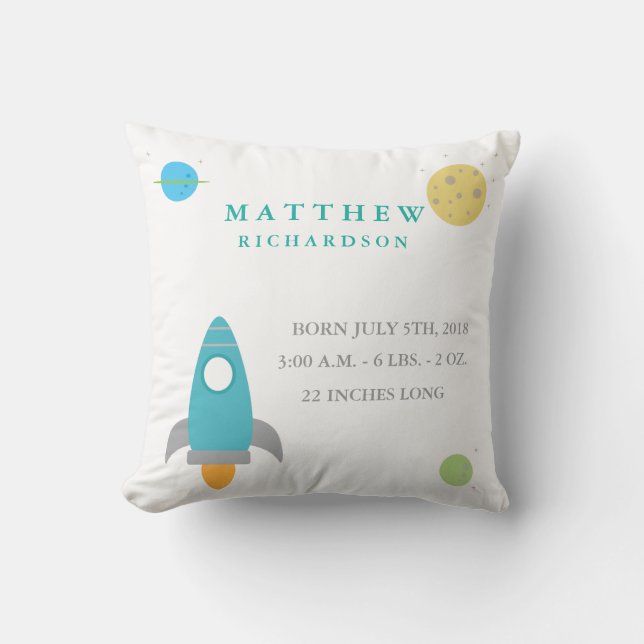 Cute Outer Space Birth Announcement Pillow (Front)