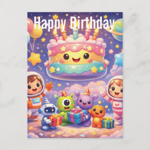 Cute Outer Space Birthday Party with Astronauts  Postcard