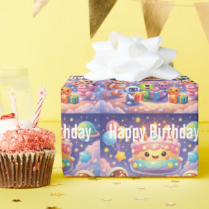 Cute Outer Space Birthday Party with Astronauts Wrapping Paper