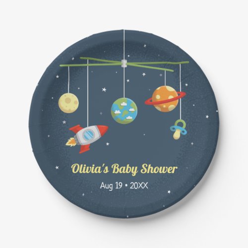 Cute Outer Space Crib Toys Baby Shower Supplies Paper Plates