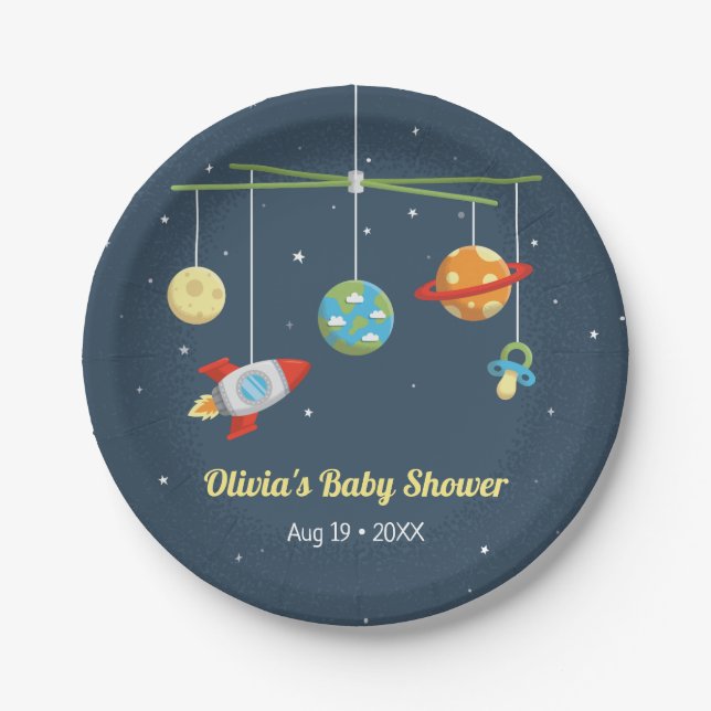 Cute Outer Space Crib Toys Baby Shower Supplies Paper Plates (Front)