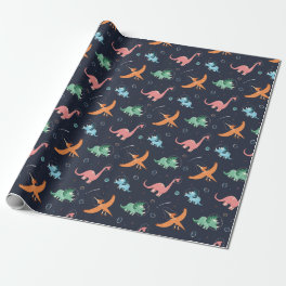 Cute Outer Space Dinosaur Holiday Christmas Wrapping Paper