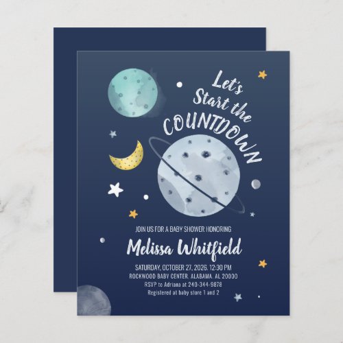 Cute Outer Space Modern Baby Shower Invitation
