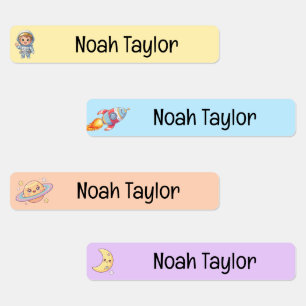 Cute Outer Space Pastel Kids Personalized Name Labels