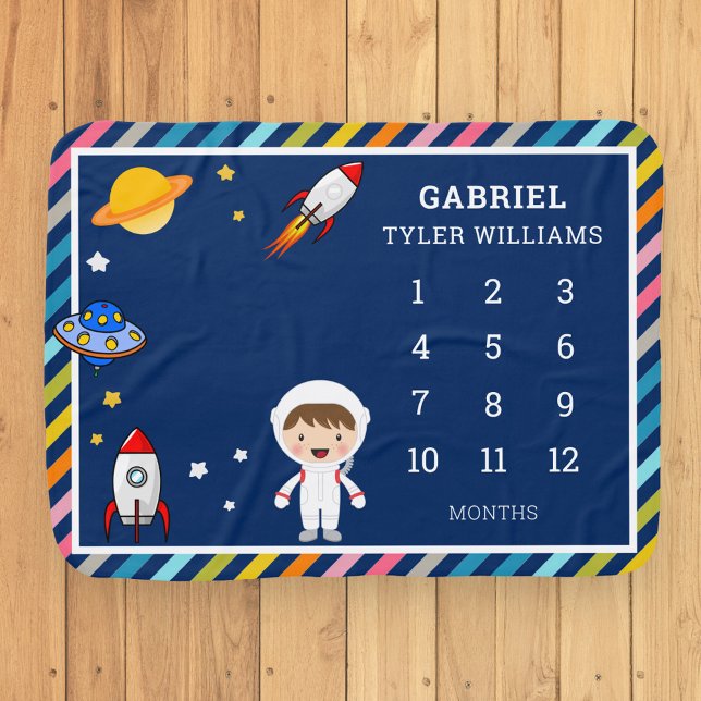 Cute Outer Space Rocket Baby Boy Monthly Milestone Blanket (Creator Uploaded)