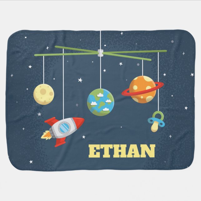Cute Outer Space Rocket Crib Toys Baby Boy Blanket (Horizontal)