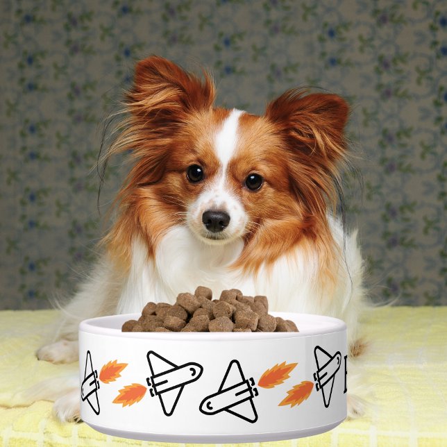 Cute Outer Space Rocket Pet Dog Ceramic Custom  Bowl (Creator Uploaded)