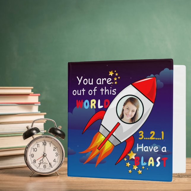 Cute Outer Space Rocket Ship Blast Off Birthday 3 Ring Binder (Creator Uploaded)