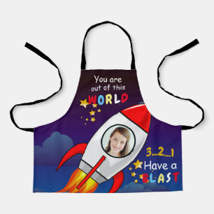 Cute Outer Space Rocket Ship Blast Off Birthday Apron
