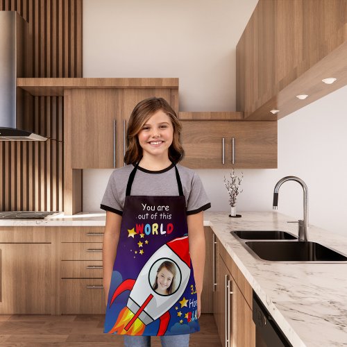 Cute Outer Space Rocket Ship Blast Off Birthday Apron