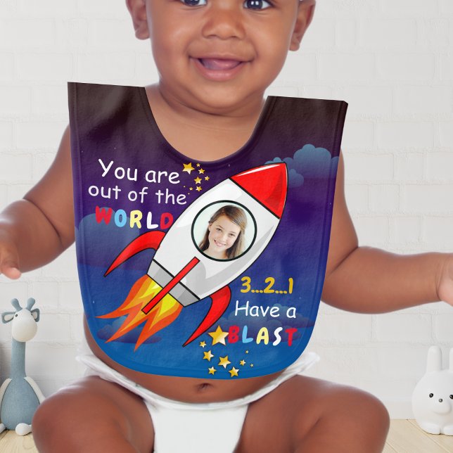 Cute Outer Space Rocket Ship Blast Off Birthday Baby Bib (Creator Uploaded)