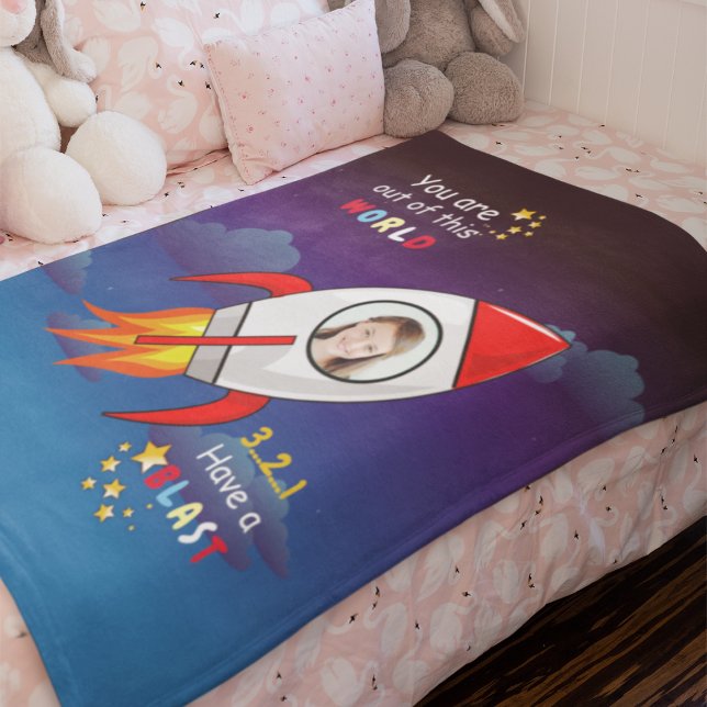 Cute Outer Space Rocket Ship Blast Off Birthday Baby Blanket (Creator Uploaded)