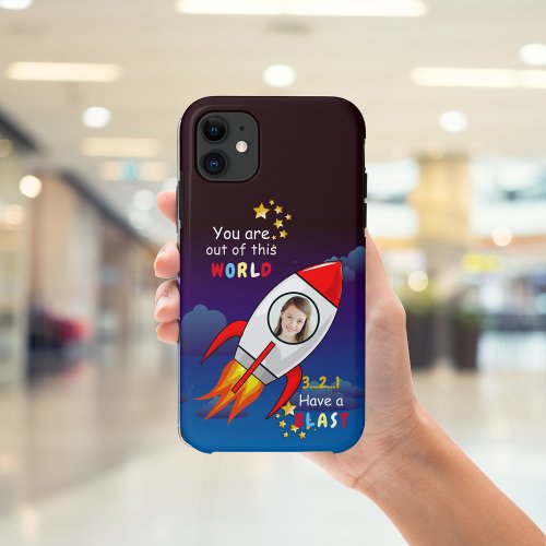 Cute Outer Space Rocket Ship Blast Off Birthday iPhone 11 Case