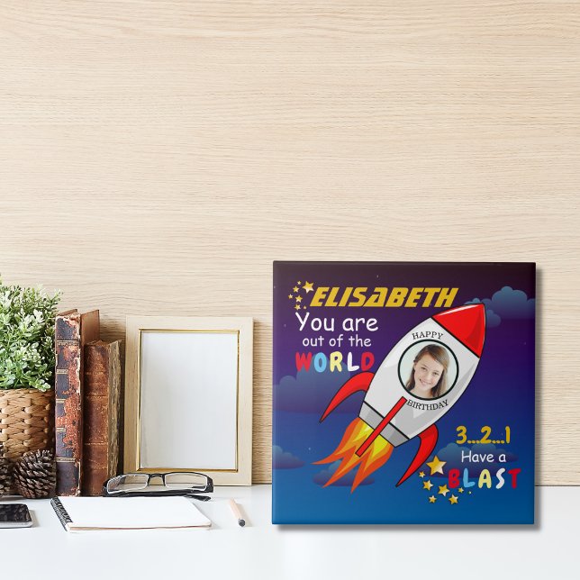 Cute Outer Space Rocket Ship Blast Off Birthday Ceramic Tile (Creator Uploaded)