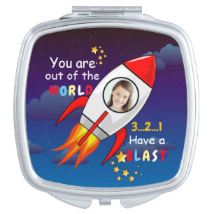 Cute Outer Space Rocket Ship Blast Off Birthday Compact Mirror
