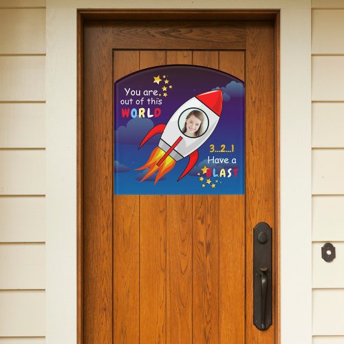 Cute Outer Space Rocket Ship Blast Off Birthday Door Sign