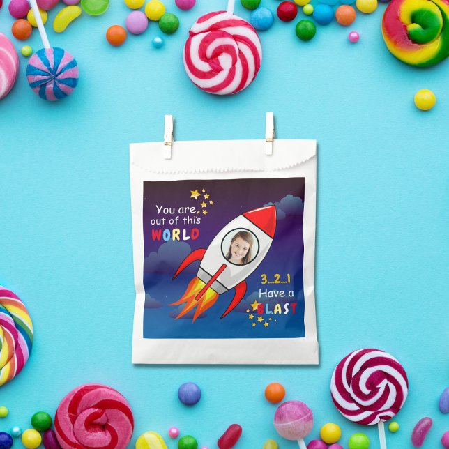 Cute Outer Space Rocket Ship Blast Off Birthday Favor Bag (Creator Uploaded)