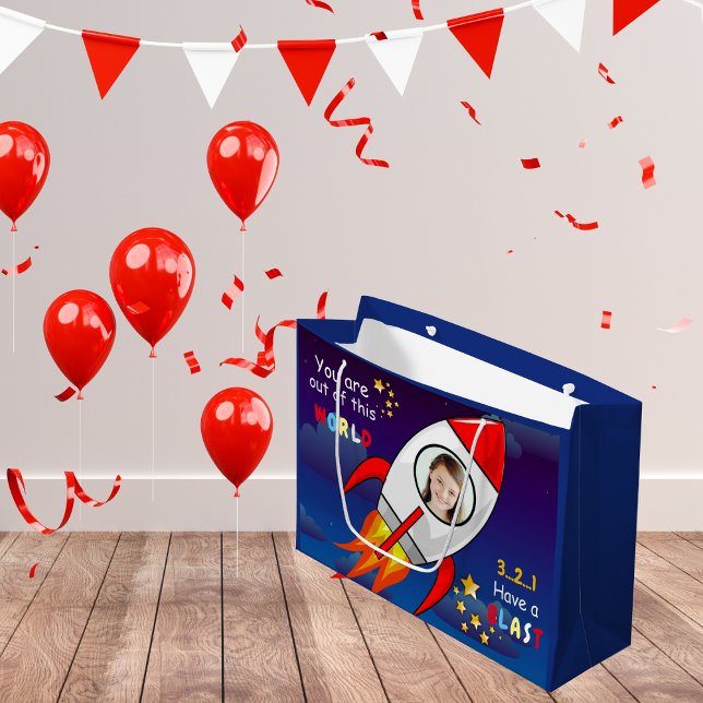 Cute Outer Space Rocket Ship Blast Off Birthday Large Gift Bag (Creator Uploaded)