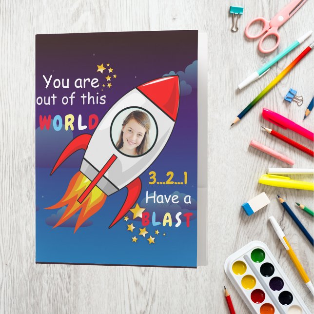 Cute Outer Space Rocket Ship Blast Off Birthday Pocket Folder (Creator Uploaded)