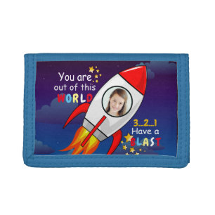 Cute Outer Space Rocket Ship Blast Off Birthday Trifold Wallet