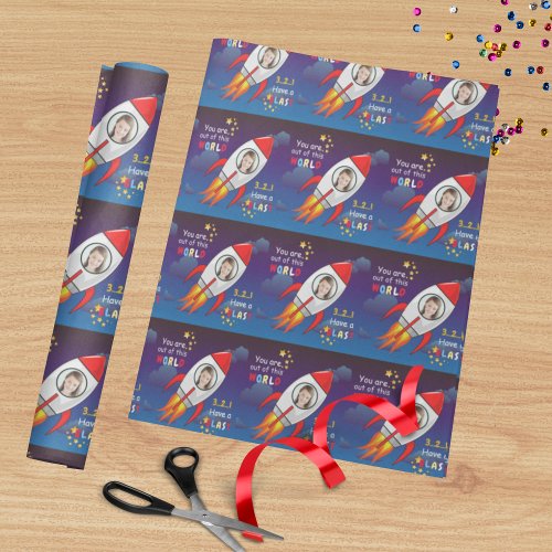 Cute Outer Space Rocket Ship Blast Off Birthday Wrapping Paper