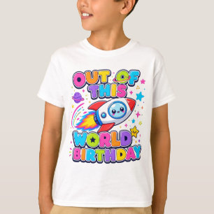 Cute Outer Space Rocket Ship Kids Birthday T-Shirt